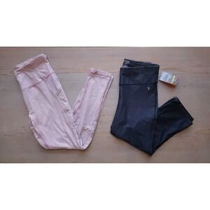 Danskin Athleisure Leggings SET Womens SM Pink Striped Hi Rise + Black Crop NWT